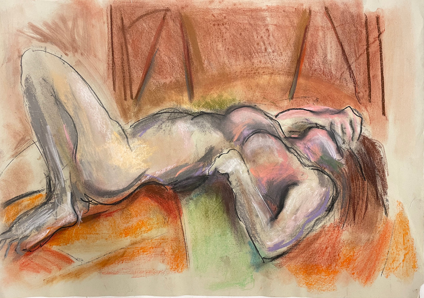 Figure With Raised leg, 33 x 23 inches , pastel, charcoal and conte crayon drawings