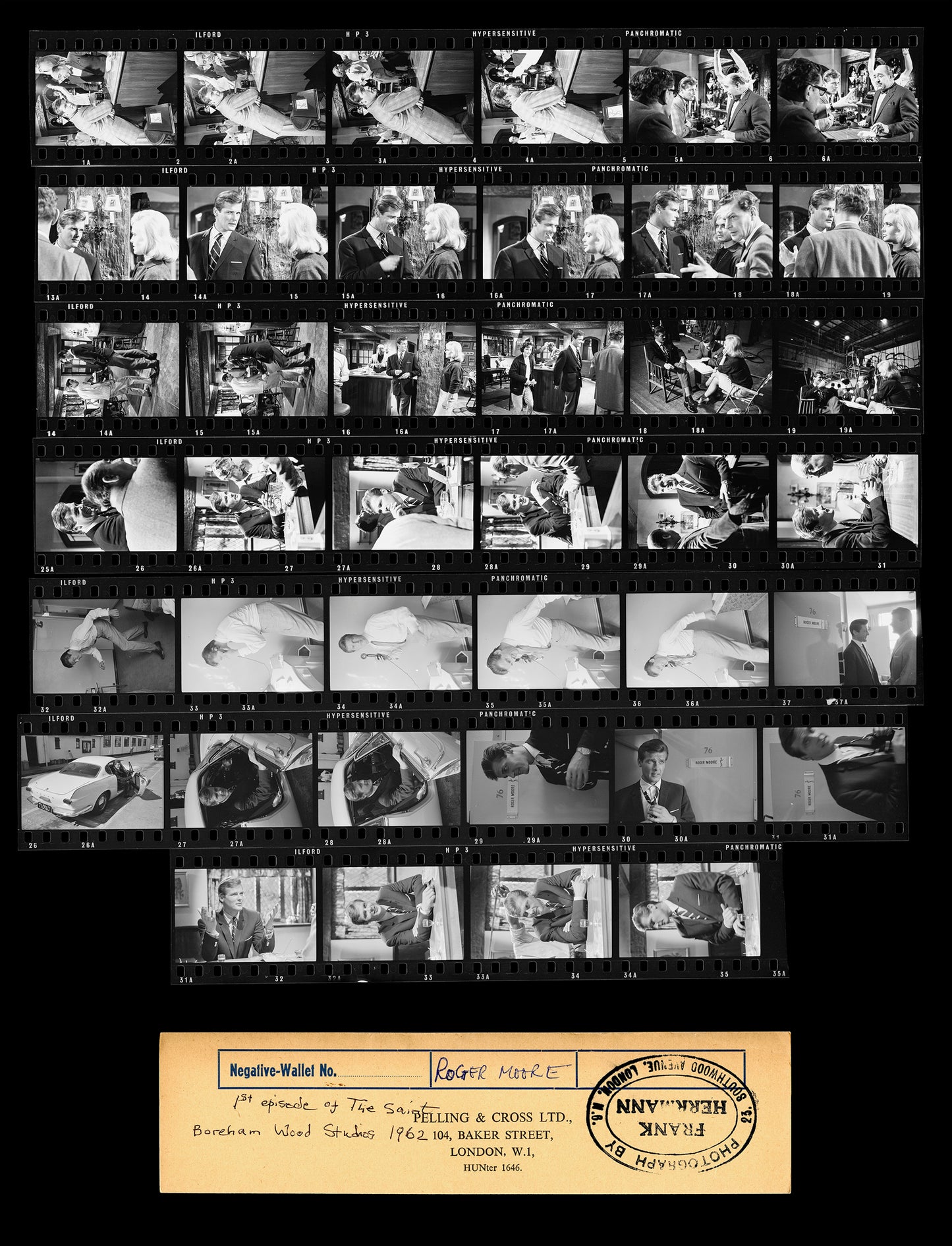 Filming of The Saint at Elstree Studios, 1962 - Contact Sheet